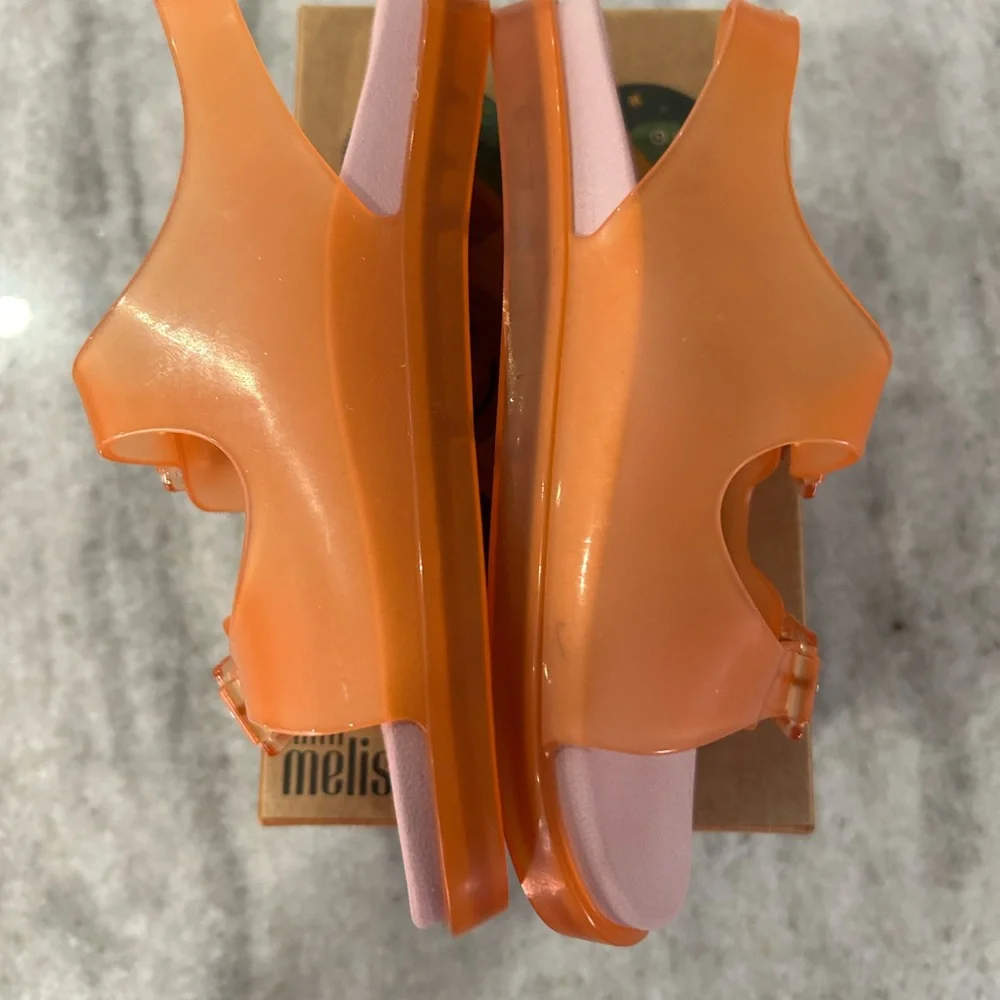 New Mini Melissa Girl's Wide II Double Buckle Sandal Orange/Pink Size 12